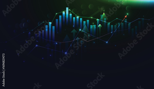 Stock market financial analysis trading chart and technology economy markets chart up illustration on financial background design.
