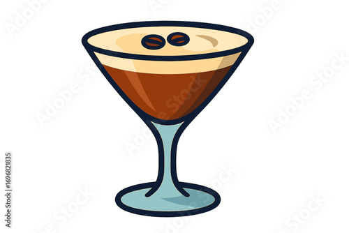 Espresso martini cocktail in a clear glass with coffee beans espresso martini glass