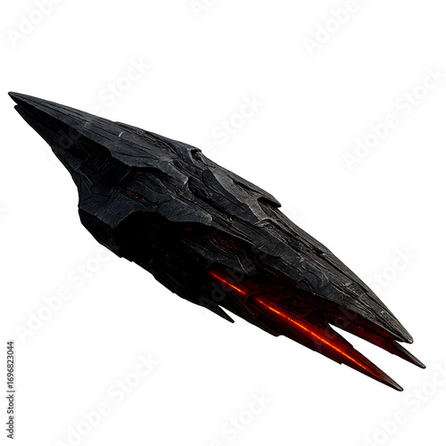 Ultra realistic isolated alien spaceship, futuristic sci fi battleship 3D render on transparent background