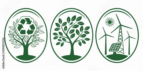 Green energy and sustainability icons isolated on white