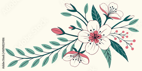 Delicate floral arrangement with pink flowers and green leaves