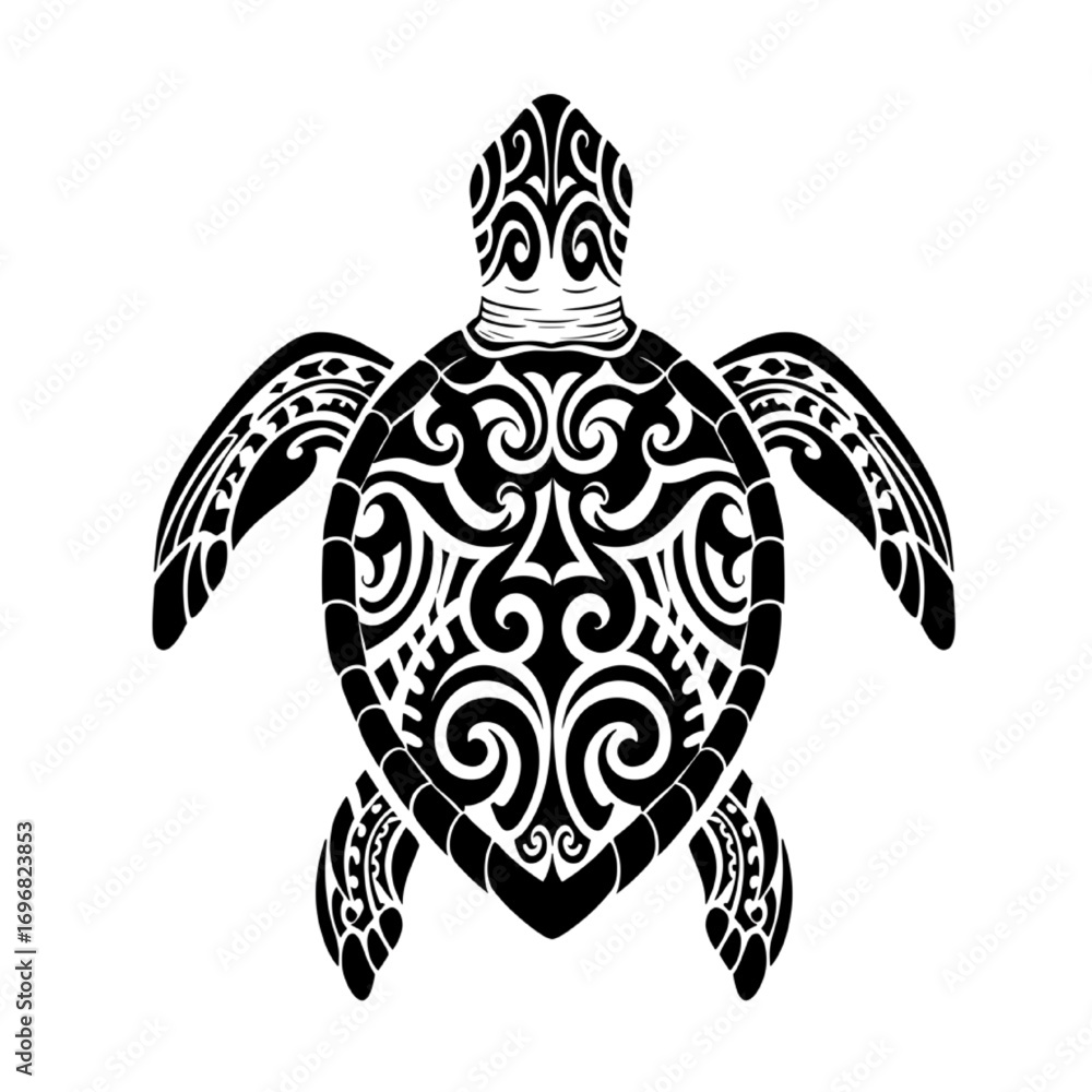 Fototapeta premium Polynesian Tribal Turtle Tattoo – Intricate Black and White Design