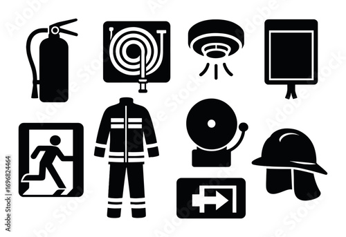 Fast food silhouette icon set. featuring drive-thru, menu board, payment, bag, tray, table, and meal delivery symbols