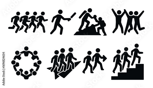 Food stall silhouette icon set. featuring hot dog, soda, condiment bottles, and food cart symbols