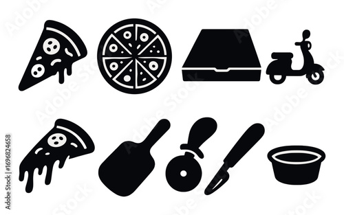 Communication and global connectivity silhouette icon set. featuring people, globe, teamwork, languages