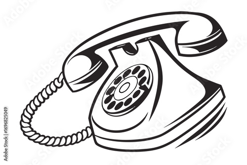 Black and white illustration of a vintage telephone