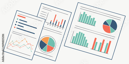 Collection of financial reports with charts and graphs