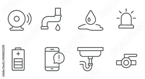 Camping and hiking linear icon set. featuring sleeping bag, hot drink, boots, matches, tent, and stove symbols
