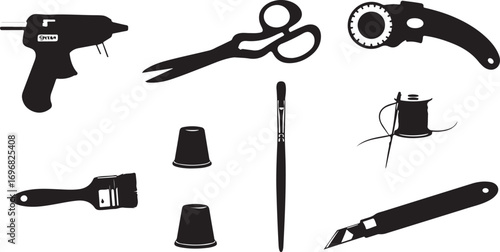 Crafting Essentials Silhouette Collection featuring Sewing, Cutting and Painting Tools for Creative Projects and DIY Enthusiasts