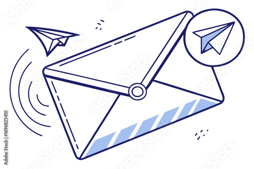 Email envelope with paper airplane sending and receiving