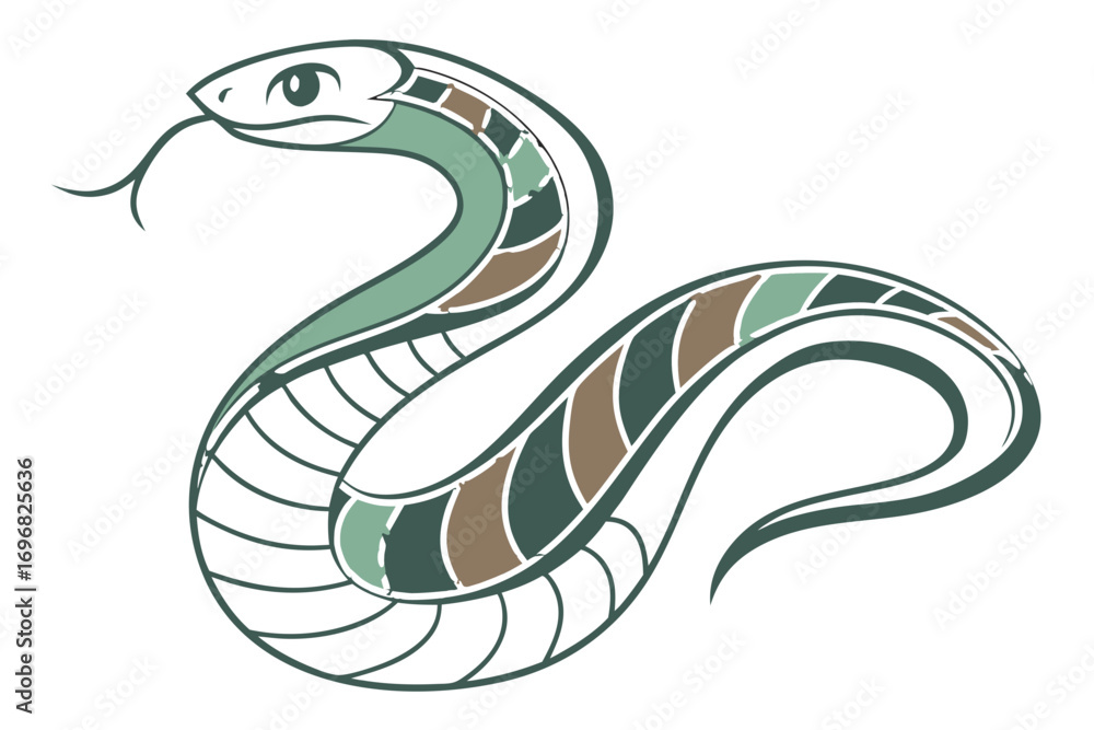 Fototapeta premium Colorful illustration of a coiled snake with segmented body pattern