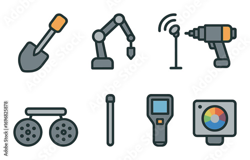 Cosmetic tools linear icon set. featuring compact, wipes, serum, lipstick, and brush symbols