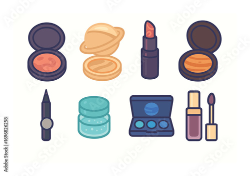 Mining and manufacturing flat icons set. featuring truck, ore, bag, powder, scale, cart, silo