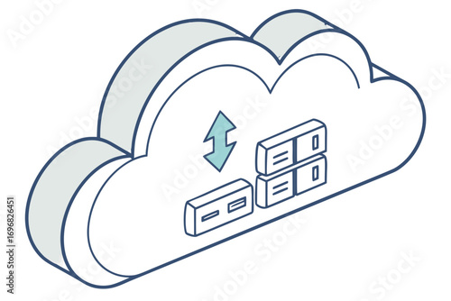 Cloud computing with servers and data transfer icon