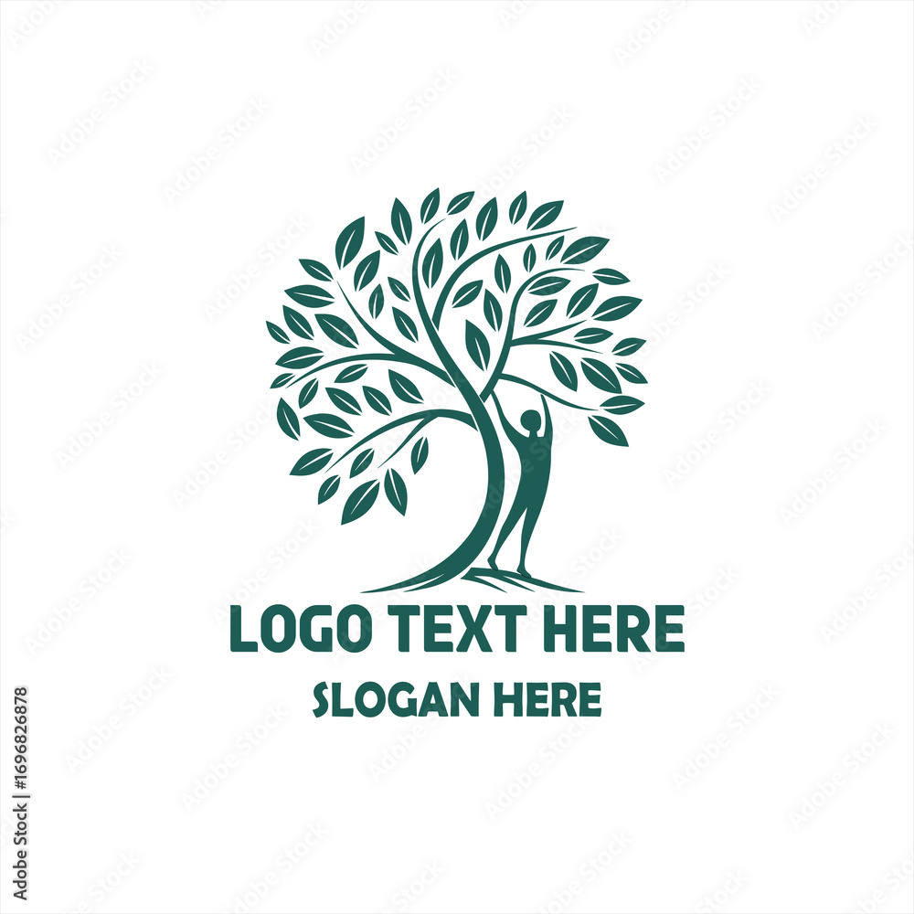 Obraz premium Tree of Life Logo with Human Silhouette – Wellness, Nature, Yoga, and Sustainable Lifestyle Design