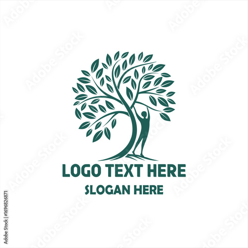 Tree of Life Logo with Human Silhouette – Wellness, Nature, Yoga, and Sustainable Lifestyle Design