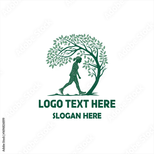 Tree of Life Logo with Human Silhouette – Wellness, Nature, Yoga, and Sustainable Lifestyle Design