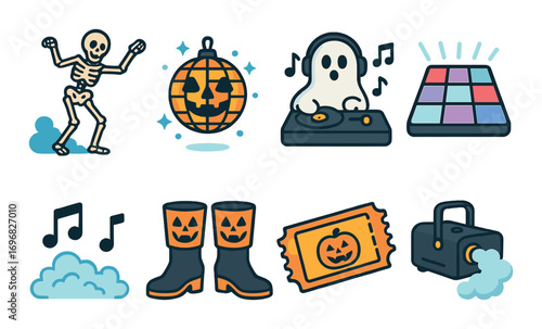 Cleaning supplies linear icon set. featuring sponge, stamp, scouring pad, paper, cloth, tiles, powder, and box symbols