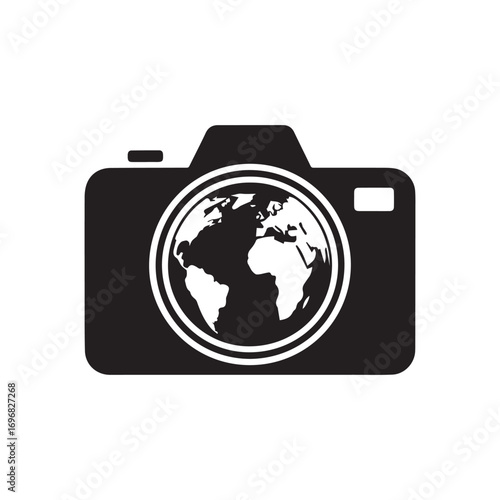 Global Photography Icon - Camera with World Map Lens