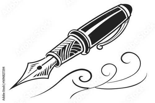 Fountain pen with decorative swirls