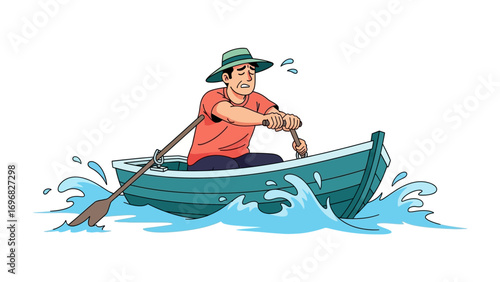 Rowing Alone: A lone individual battles the choppy waters, steering a small vessel with determined strokes, a metaphor for navigating life's challenges.