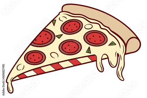 Slice of pepperoni pizza with melted cheese