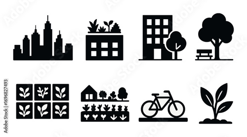 Office essentials silhouette icon set. featuring attendance, clipboard, pen, id, book, mug, pointer