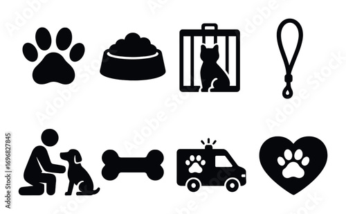 Hand gesture and device interaction silhouette icon set. featuring wave, phone alert, doorbell, qr, shield, and more