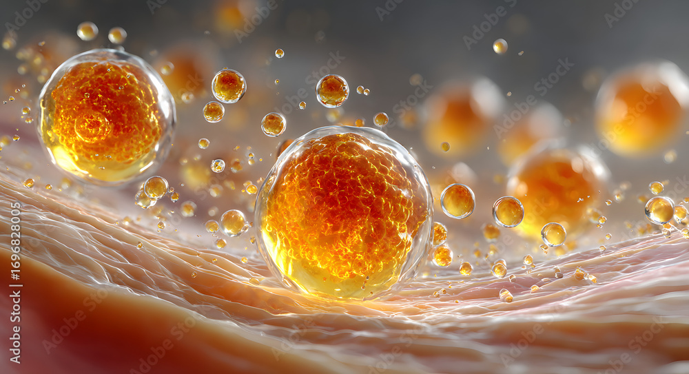 custom made wallpaper toronto digitalserum and vitamin drop on skin cell. serum through the skin layer and reduce up saggy skin of the skin cell. 3d rendering.