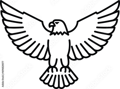 Minimalist Outline Eagle Open Wings Flying Line Art Silhouette Illustration