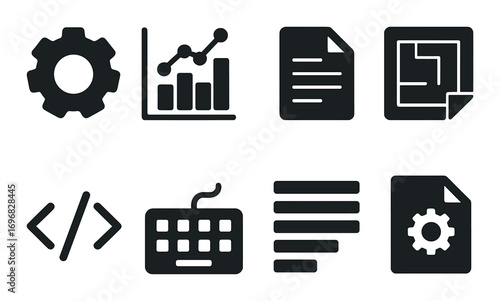 Biodiversity protection silhouette icon set. featuring butterfly, bird, fish, tree, forest, flower, shield, globe