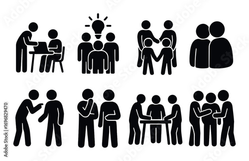 People silhouette icon set. featuring single person, group, team, crowd, and community symbols