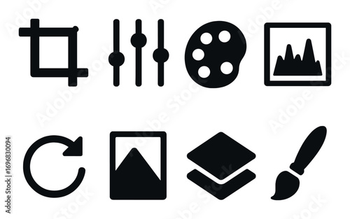 Mountaineering silhouette icon set. featuring ice axe, crampons, climber, icicle, rope, and cliff symbols