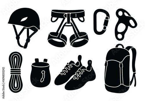 Data management silhouette icon set. featuring database, server, network, sync, backup, upload, and cloud storage symbols