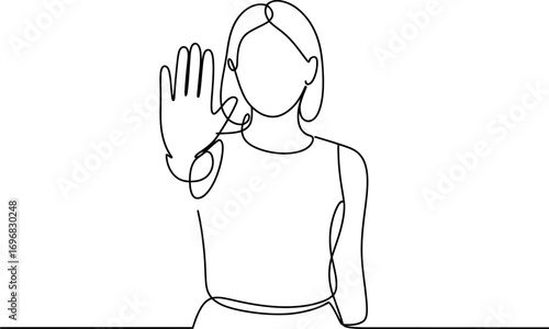 One person raising hand to signal stop or halt with clear gesture