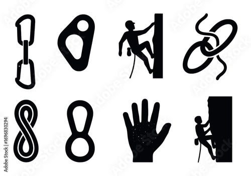 Construction tools silhouette icon set. featuring suction cups, window, sealant, tape, boots, gloves