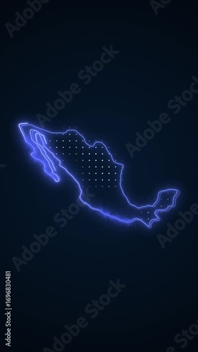 Vertical Neon Blue Mexico Map Borders Outline Loop Background