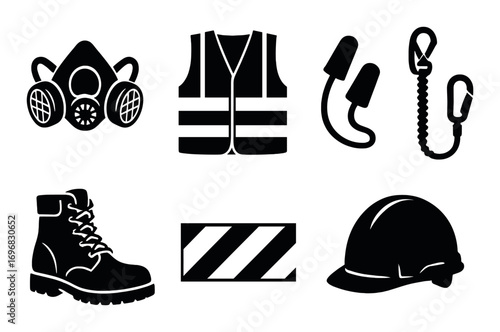 Household and lifestyle silhouette icons set. featuring stove, cash register, stethoscope, phone, hat, vacuum, steering wheel, mask