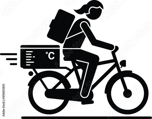 Dynamic Action of a Cyclist Delivering Goods on a Bicycle, Urban Setting, Vector Illustration, High-Resolution Design, Modern Lifestyle Concept