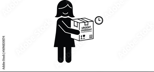 Woman Receiving Package at Home, Vector Illustration, Modern Minimalist Environment, Close-Up View, Efficient Logistics Concept