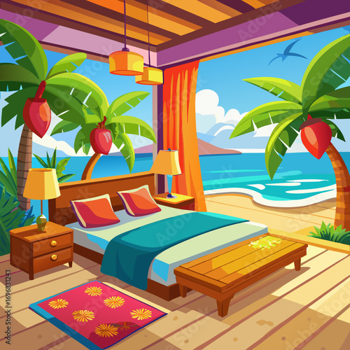 Tropical beach bedroom paradise resort villa ocean view luxury vacation destination