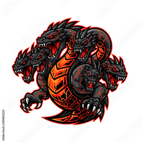 Five-headed hydra dragon monster illustration