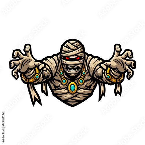 Scary Egyptian mummy mascot illustration