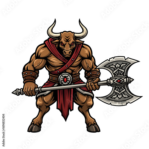 Minotaur warrior with battle axe illustration