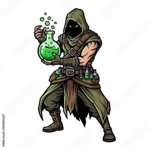 Fantasy alchemist character with potion illustration