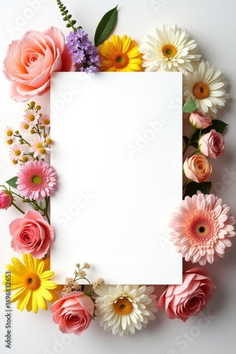 floral frame with blank card mockup for wedding or greeting design