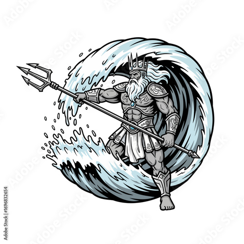 Poseidon god of the sea with trident illustration