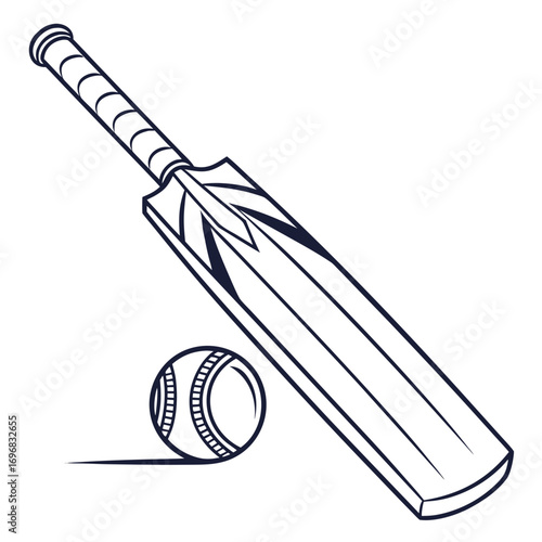 Cricket Bat and Ball Illustration A Sport's Classic Equipment in Line Art