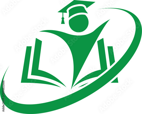 Graduation Book Person Logo Design for Education Institute Vector Template