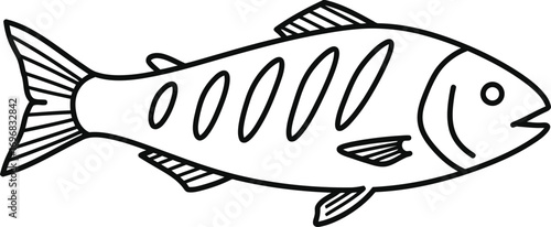 Simple Outline Fish with Details on Scales and Fins Illustration
